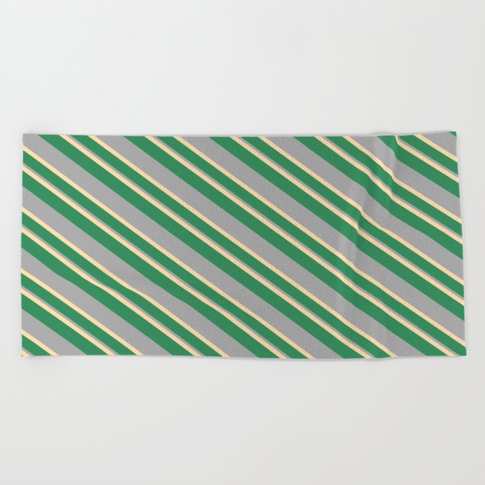 Tan, Sea Green, and Dark Gray Colored Stripes/Lines Pattern Beach Towel