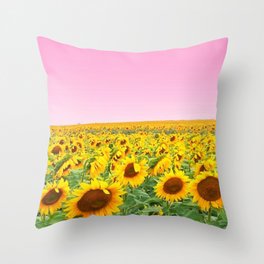 Blushing Sunflower Fields Throw Pillow