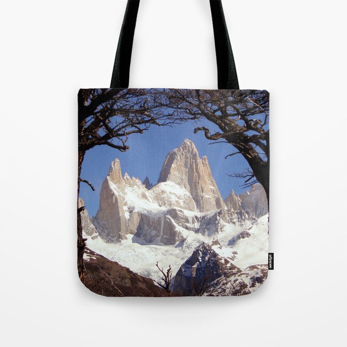 Argentina Photography - Huge Snowy Mountains Seen From Between Two Trees Tote Bag