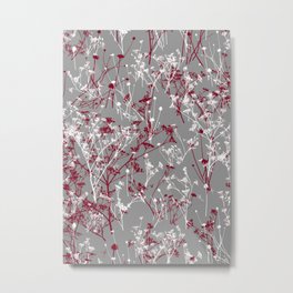 Modern Elegant Wild Floral Abstract in Burgundy Grey Metal Print