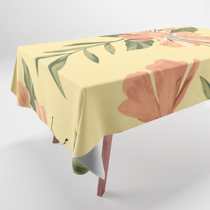 Yellow Peach Floral Tablecloth