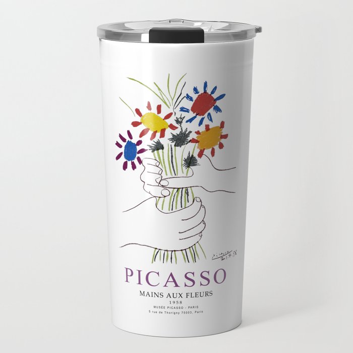 Picasso Exhibition - Mains Aus Fleurs (Hands with Flowers) 1958 Artwork Travel Mug