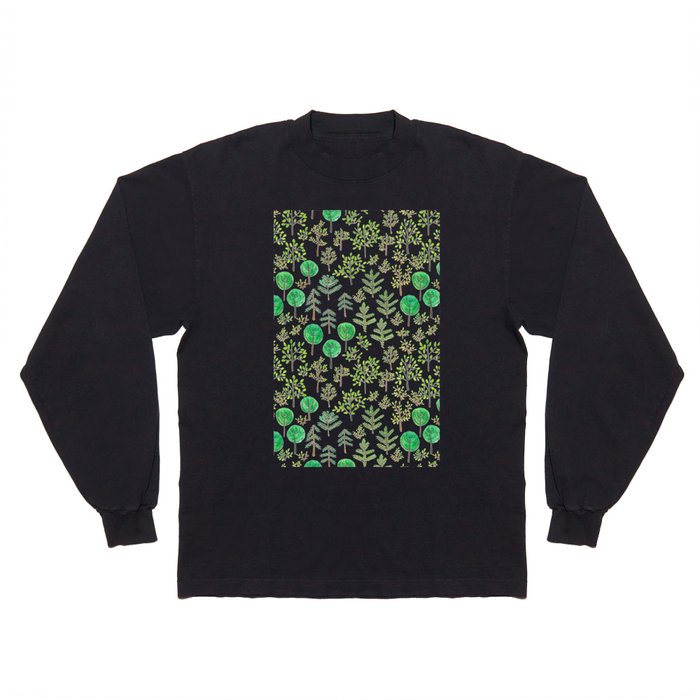 Watercolor forest in doodle style Long Sleeve T Shirt