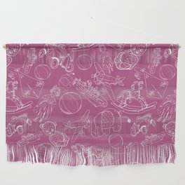 Magenta and White Toys Outline Pattern Wall Hanging