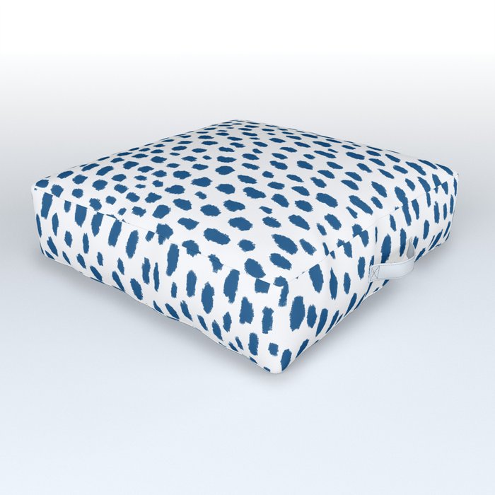 Handmade Polka Dot Paint Brush Pattern (Pantone Classic Blue and White) Outdoor Floor Cushion