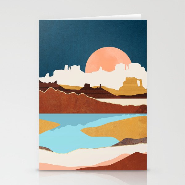 Desert Moon Lake Stationery Cards