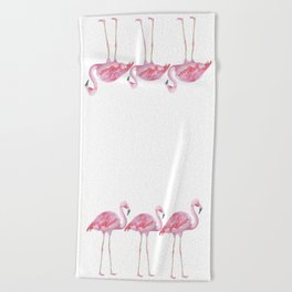 Flamingo - Pink Bird - Animal On White Background Beach Towel
