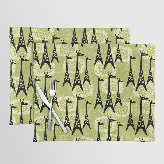 Mid Century Modern Giraffe Pattern Black and Chartreuse Placemat