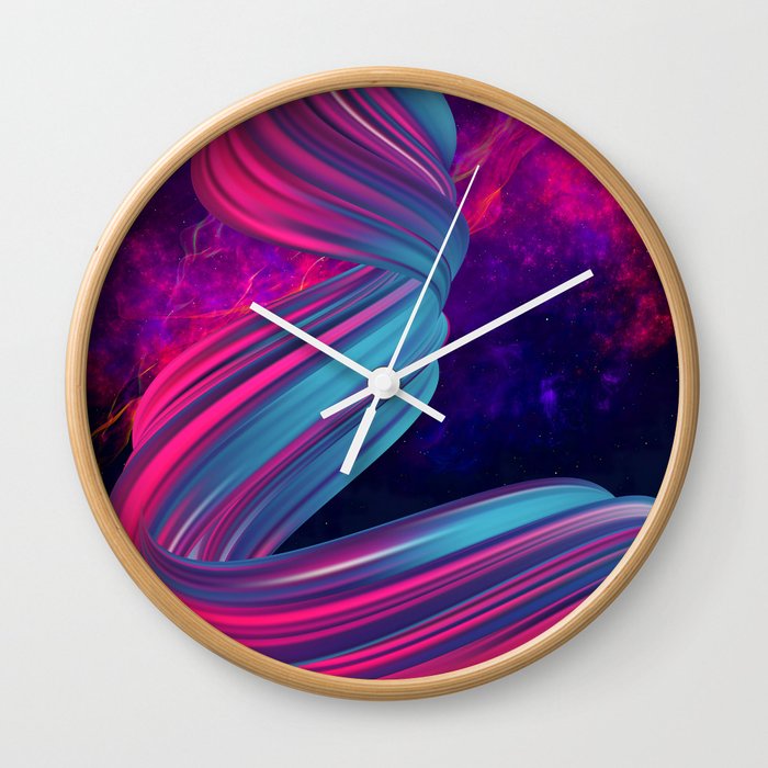 Neon twisted space #2 Wall Clock