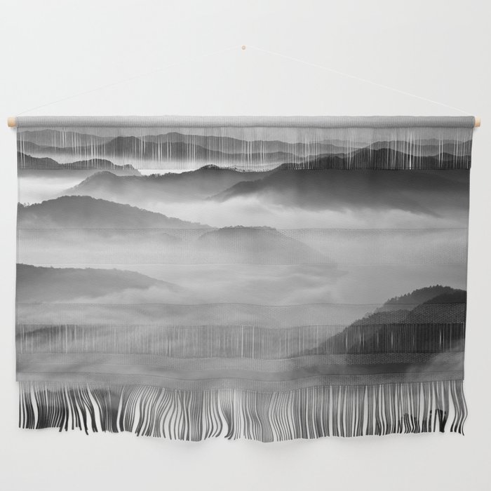 Fog and hills photographic black and white print Wall Hanging
