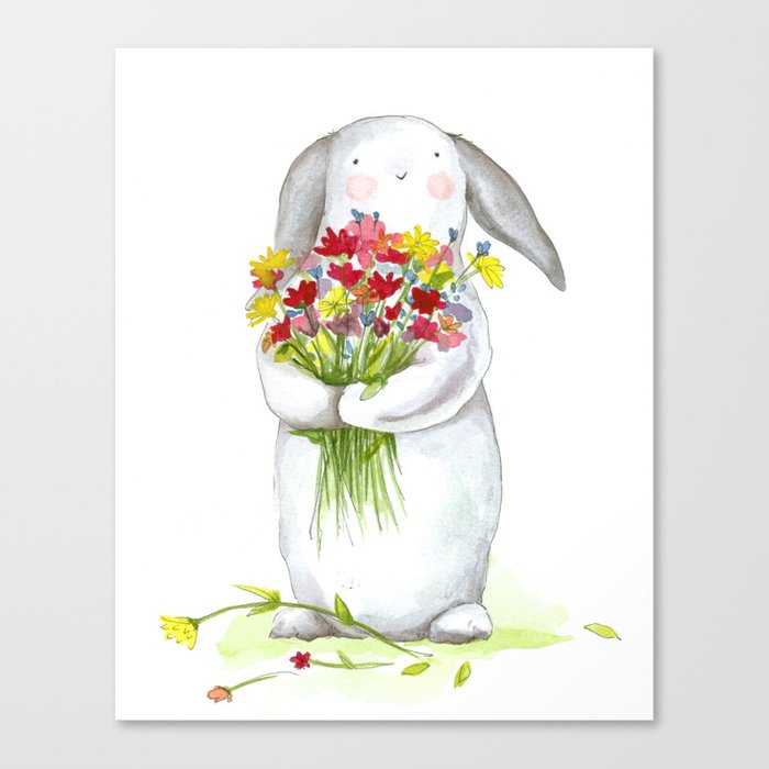 Flower Bunny Nursery Art For Children Canvas Print By Flower Bunny Nursery Art For Children Canvas Print