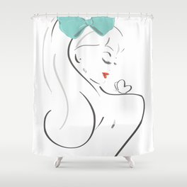 fashion girl illustration with green bow Shower Curtain