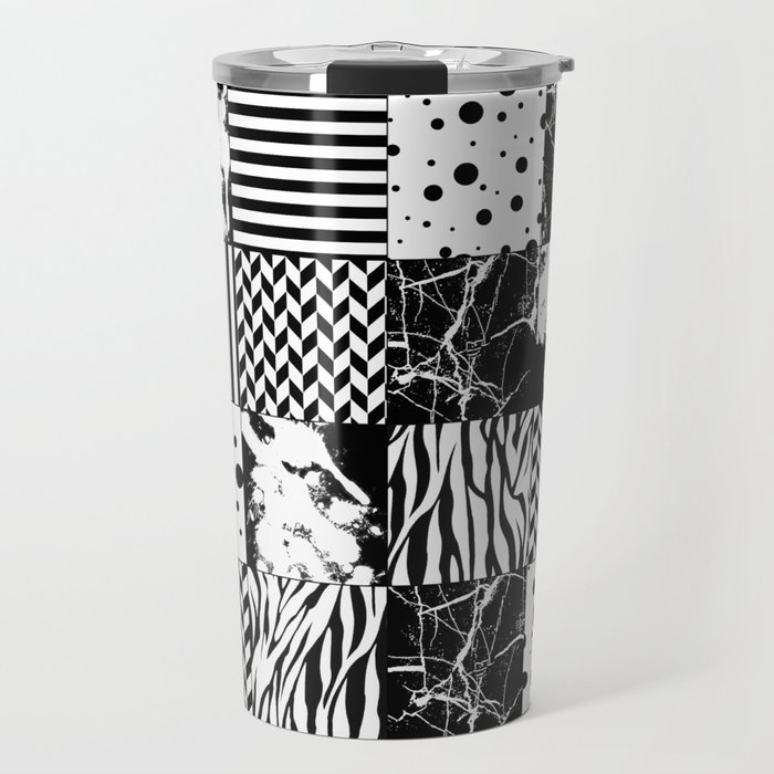 Eclectic Black and White Squares Travel Mug