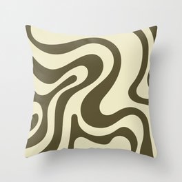 Retro Groovy Swirl Liquid Art - Raw Umber Throw Pillow