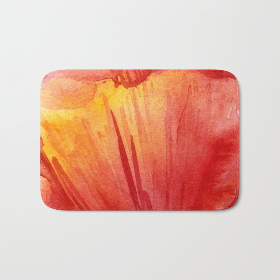 Red Orange Abstract Watercolor Texture, Poppy Flower Bath Mat