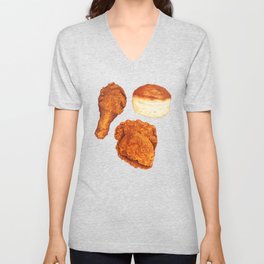 Fried Chicken & Biscuit Pattern - Blue V Neck T Shirt