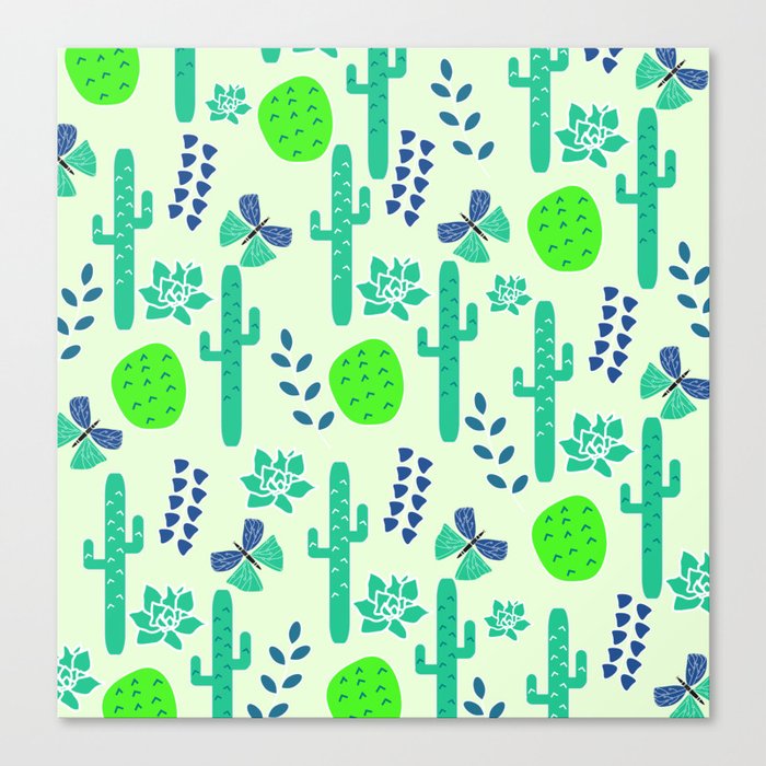 Cacti and butterflies Canvas Print
