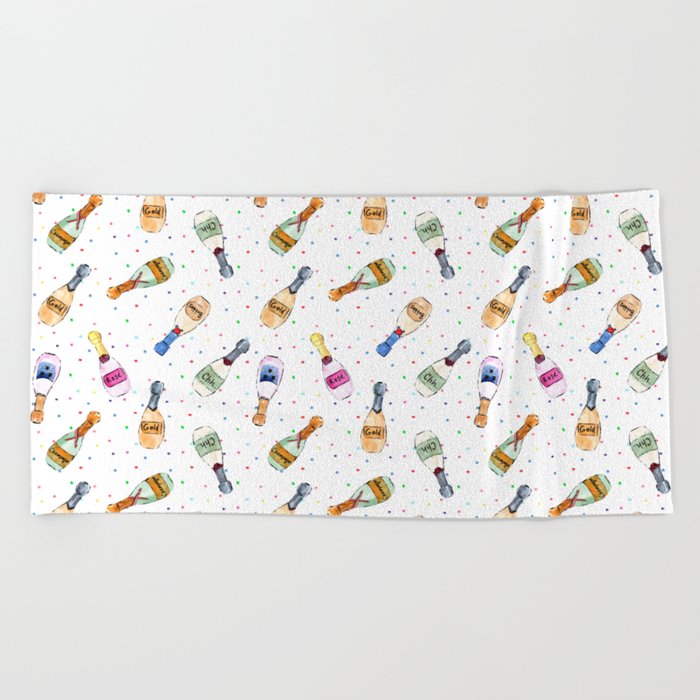 Champagne party - watercolor bottles Beach Towel