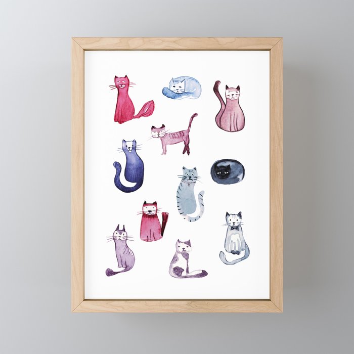 Cats in ink Framed Mini Art Print