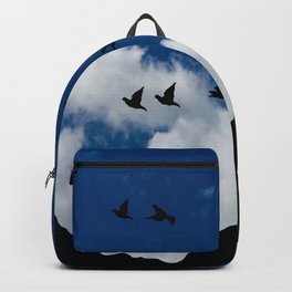 Sky, Face Profile Mountains and Black Birds Backpack | Color, Photo, Nature, Woman, Blackbirds, Digital Manipulation, Sky, Clouds, Digital, Face 