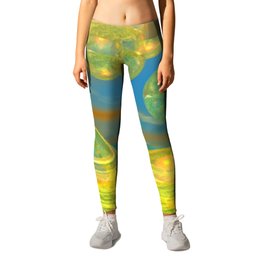 Golden Days, Abstract Yellow and Azure Tranquility Leggings | Abstract, Digital, Nature, Landscape 