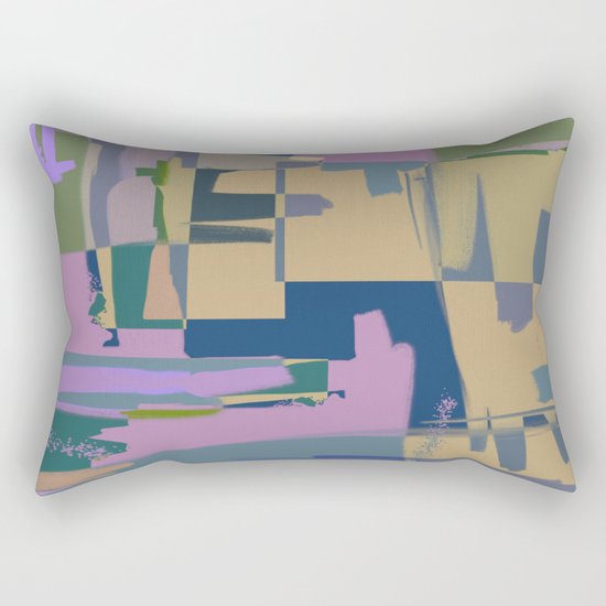 Pale Existence - Abstract, pastel purple, blue, mustard and green painting Rectangular Pillow