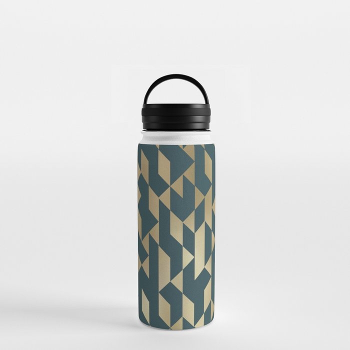 Abstract Geometric Pattern in Teal and Gold Water Bottle