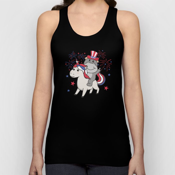 Hippo With Unicorn For Fourth Of July Fireworks Tank Top