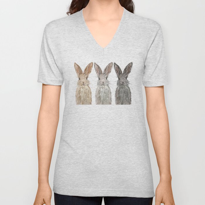 Triple Bunnies V Neck T Shirt