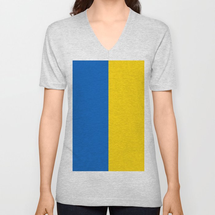 Sapphire and Yellow Solid Shapes Ukraine Flag Colors 100 Percent Commission Donated To IRC Read Bio V Neck T Shirt