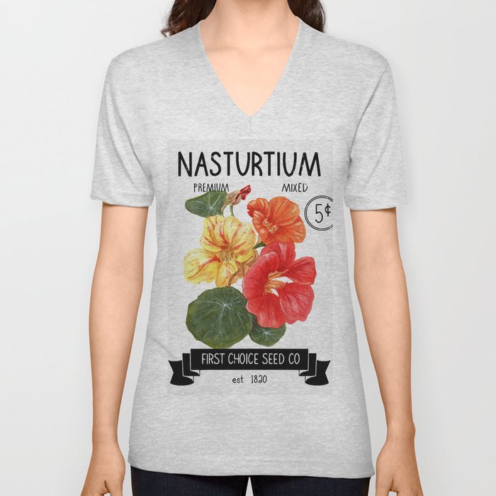 Vintage Nasturtium Seed Label V Neck T Shirt