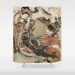 Hokusai, Aspara and the flute – musician manga, japan,hokusai,japanese,北斎,ミュージシャン Shower Curtain