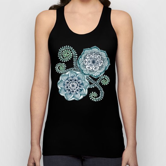 Teal Floral Doodle Unisex Tank Top