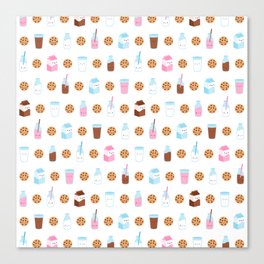 Milk and Cookies Pattern on White Canvas Print