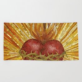 Sacred heart stained glass Beach Towel