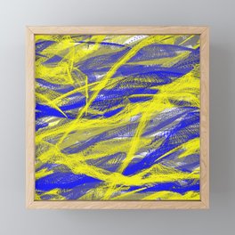Yellow and blue textured abstract brush strokes Framed Mini Art Print