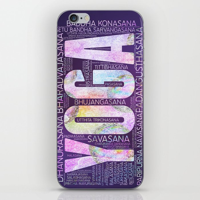 Yoga Asanas  Word Art  on Purple iPhone Skin