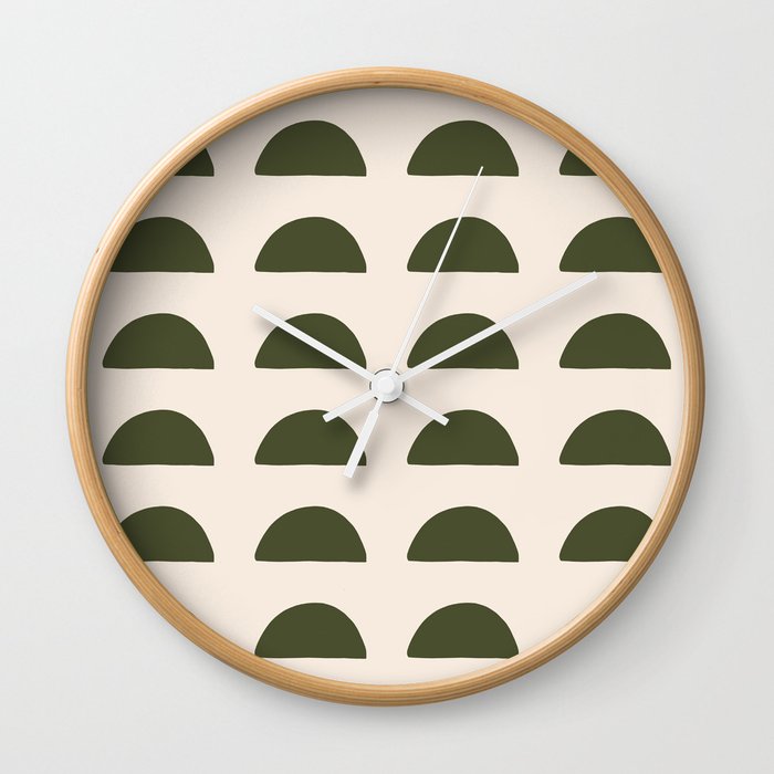Earthy Green Midcentury Modern Woodblocks Wall Clock