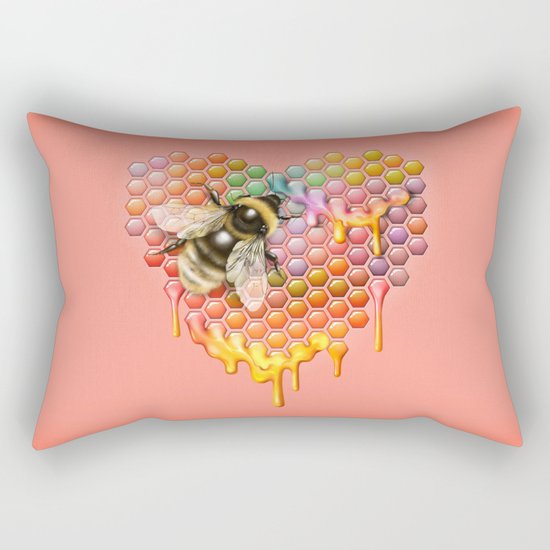 valentines heart, bumblebee, beehive Rectangular Pillow