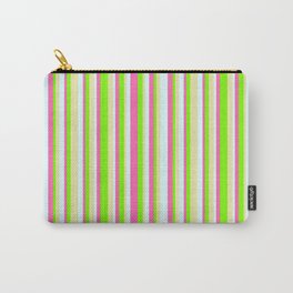 [ Thumbnail: Green, Pale Goldenrod, Light Cyan, and Hot Pink Colored Lined/Striped Pattern Carry-All Pouch ]