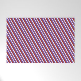 [ Thumbnail: Slate Blue, Brown & Mint Cream Colored Lines/Stripes Pattern Welcome Mat ]