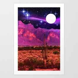 Desert Galaxy Art Print | Sky, Galaxy, Digital, Arid, Moon, Graphicdesign, Pink, Cactus, Bright, Arizona 