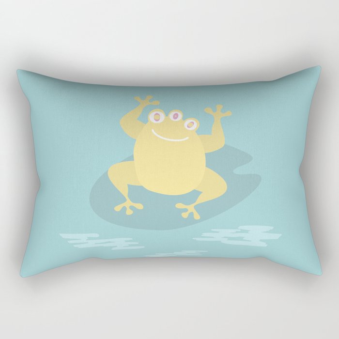 Cute yellow monster frog over green background Rectangular Pillow