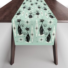 Mid Century Meow Retro Atomic Cats Mint Table Runner