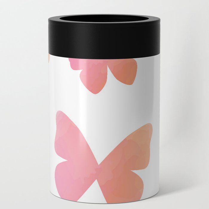 Pink and White Butterfly Pattern Can Cooler