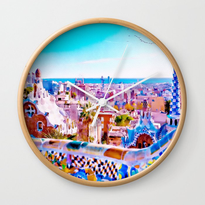 Park Guell Watercolor painting Wall Clock