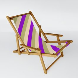 [ Thumbnail: Dark Khaki, Tan, and Dark Violet Colored Striped Pattern Sling Chair ]