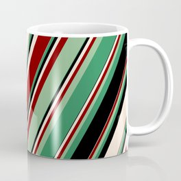 [ Thumbnail: Colorful Beige, Maroon, Dark Sea Green, Sea Green, and Black Colored Striped Pattern Coffee Mug ]