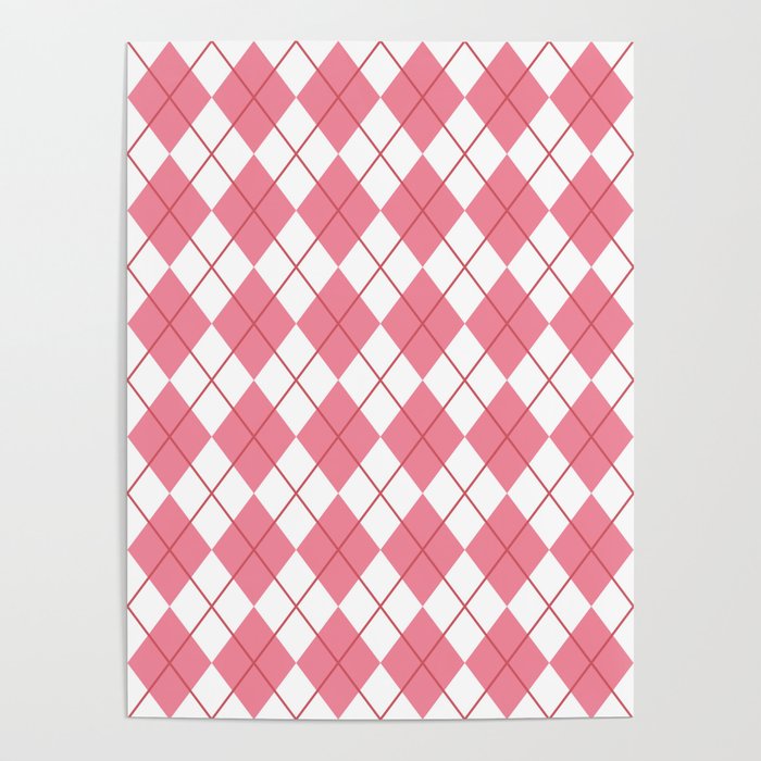 Pink And White Seamless Argyle Pattern Poster