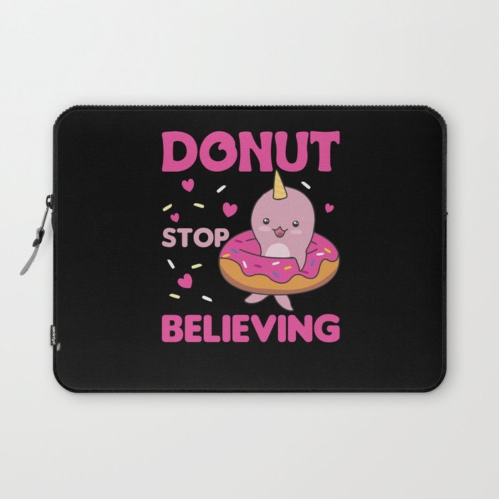 Cute Narwhal Funny Animals In Donut Pink Laptop Sleeve